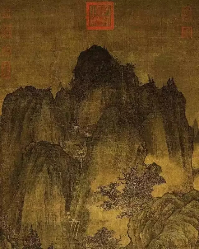 五代 關(guān)仝·秋山晚翠圖 絹本設(shè)色 140.5×57.3cm 臺(tái)北故宮博物院藏