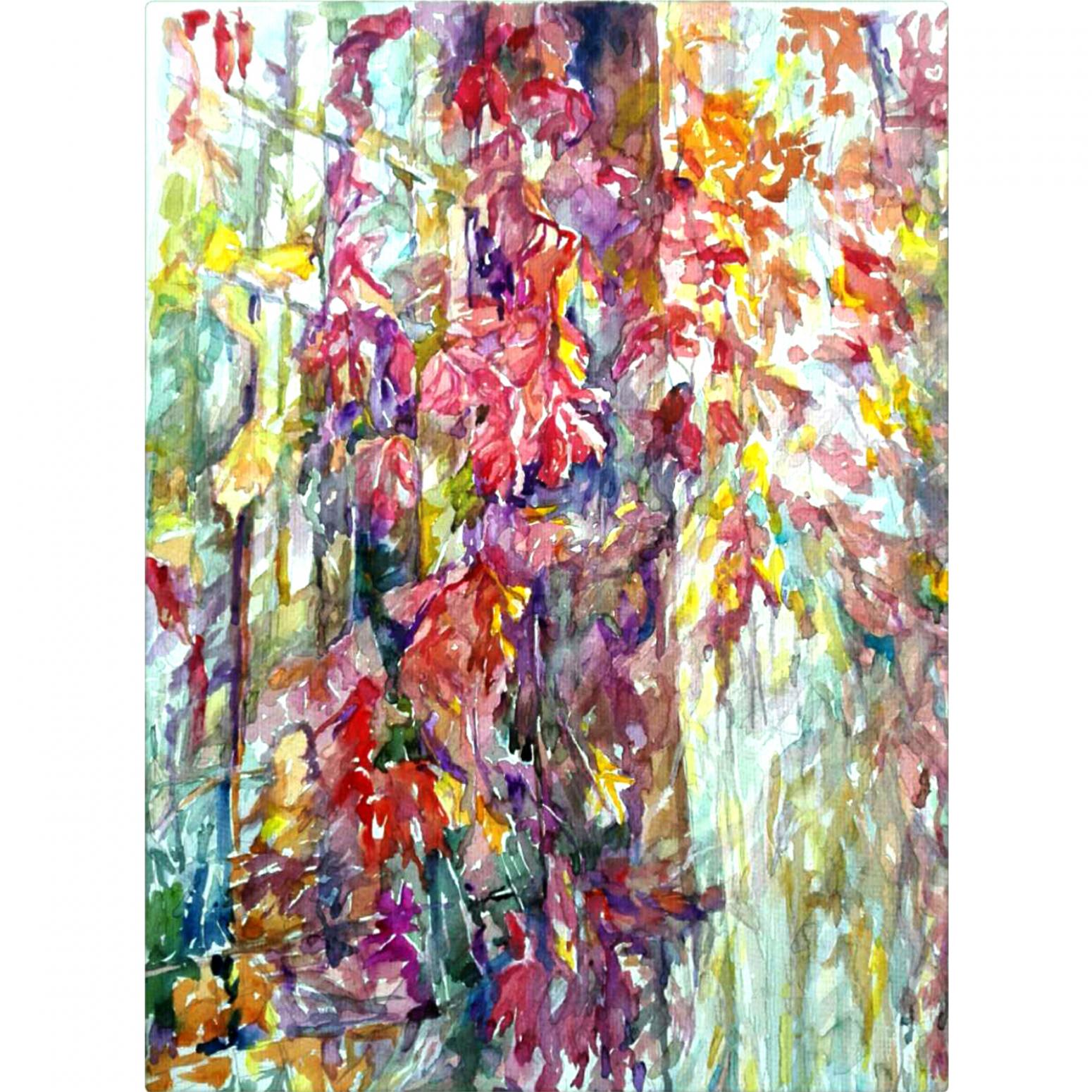 王積強(qiáng)油畫作品《【窗外紅葉】作者王積強(qiáng)》