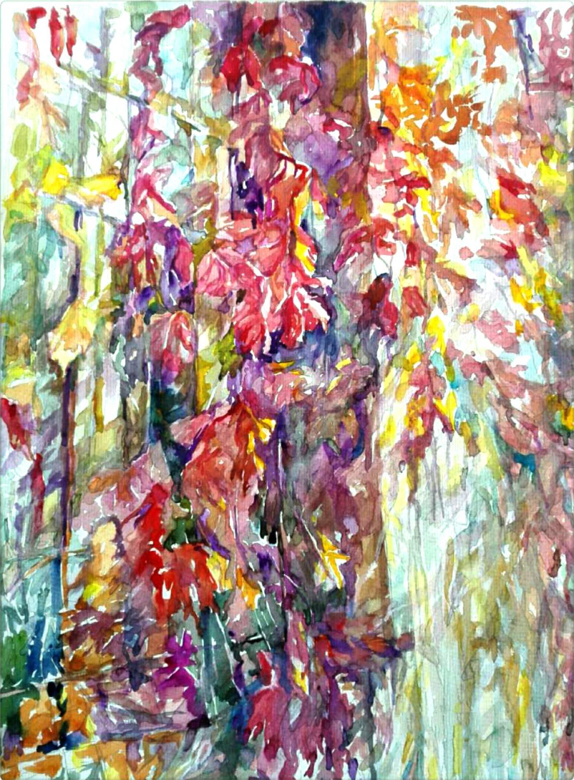 王積強(qiáng)油畫作品《【窗外紅葉】作者王積強(qiáng)》【圖0】