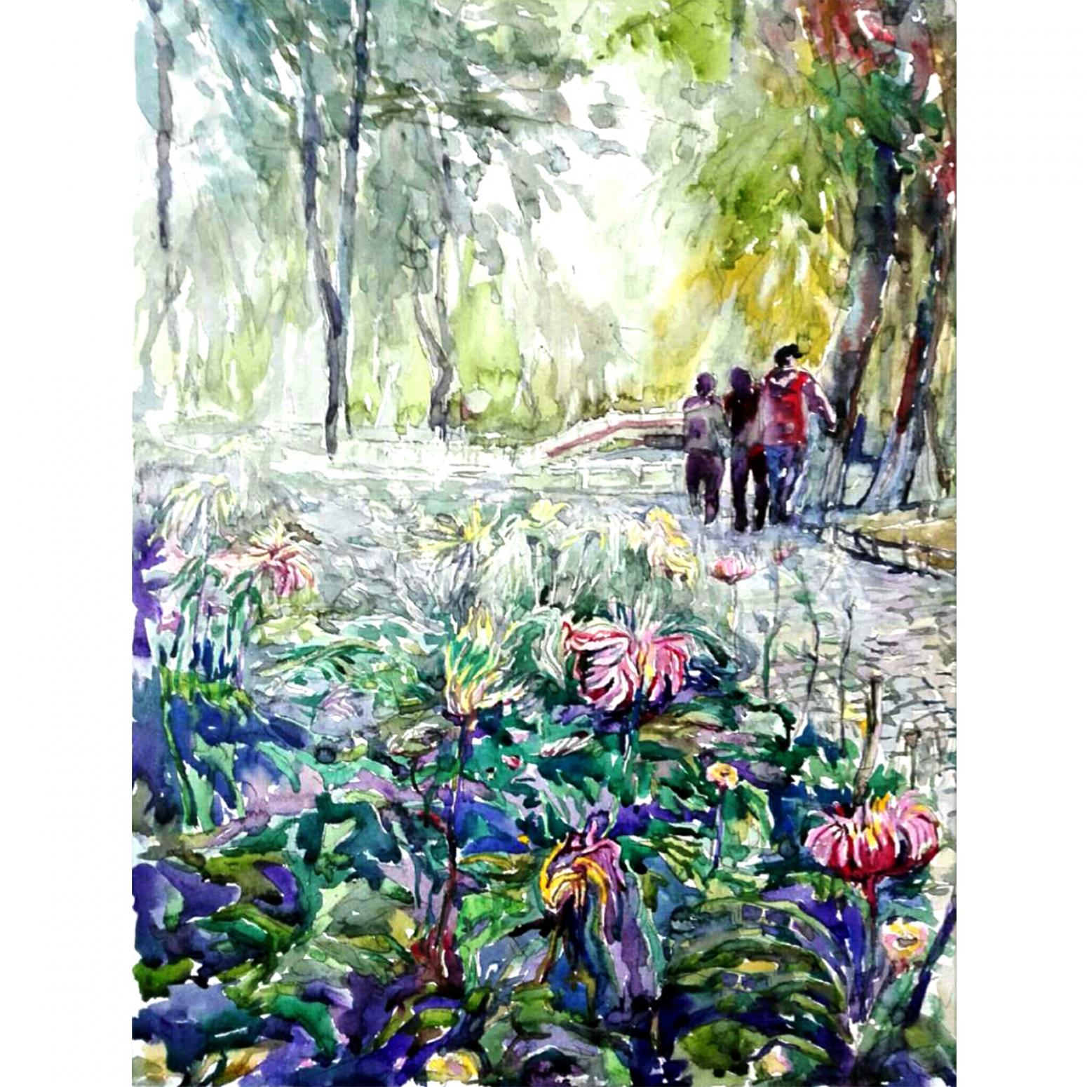 王積強油畫作品《【公園里的花】作者王積強》