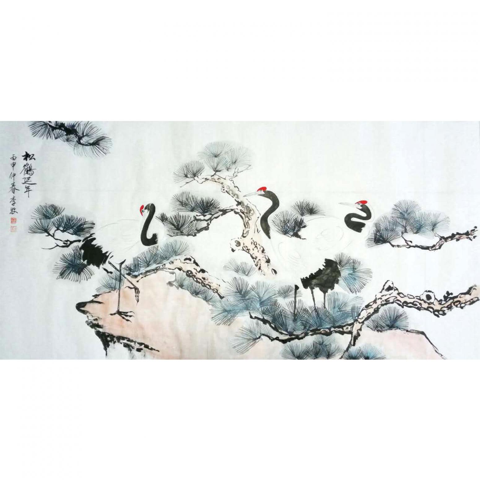 李牧國畫作品《【松鶴延年02】作者李牧》