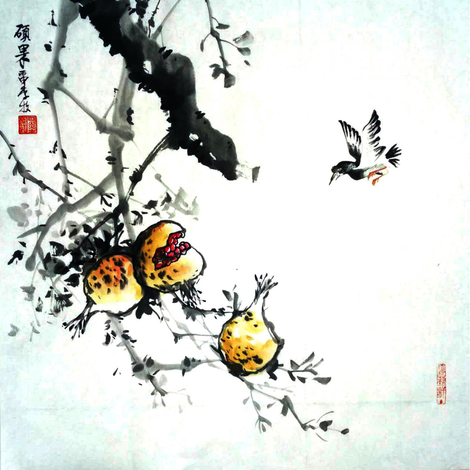 李牧國畫作品《【碩果】作者李牧》