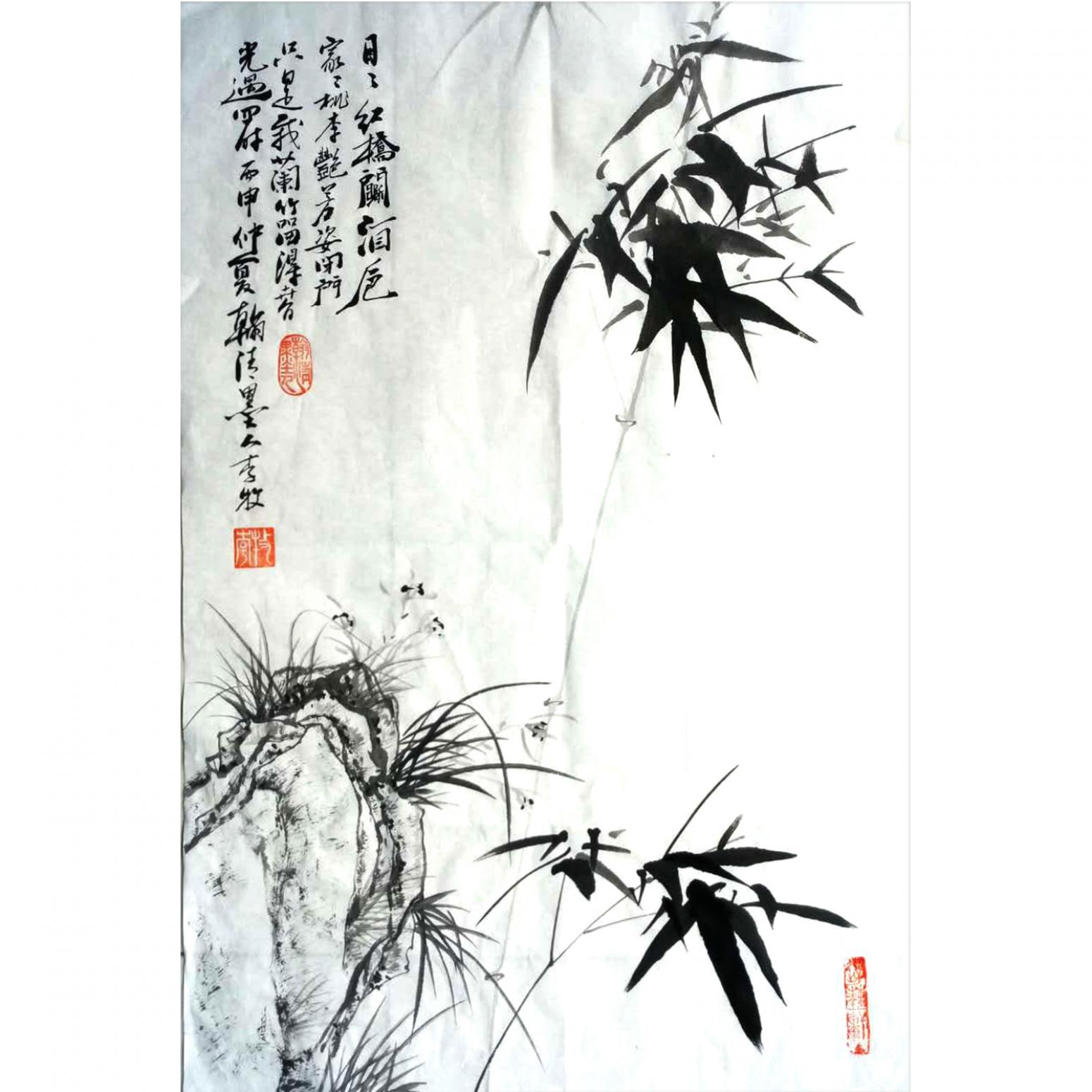 李牧國畫作品《【懸竹】作者李牧》
