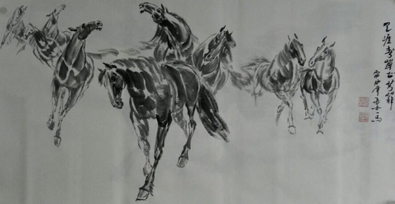 邵西安國畫作品《【八馬齊騰】作者邵西安》【圖0】