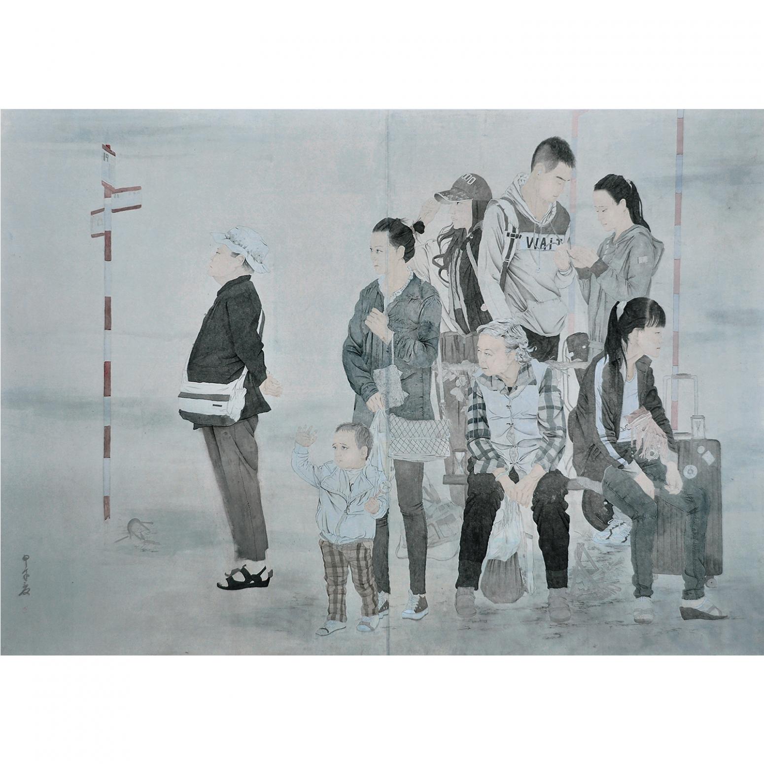 范少男國畫作品《【時間與等候】作者范少男》