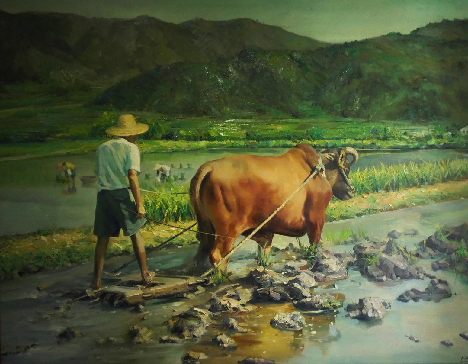 朱明油畫作品《【牛耕】作者朱明》【圖0】