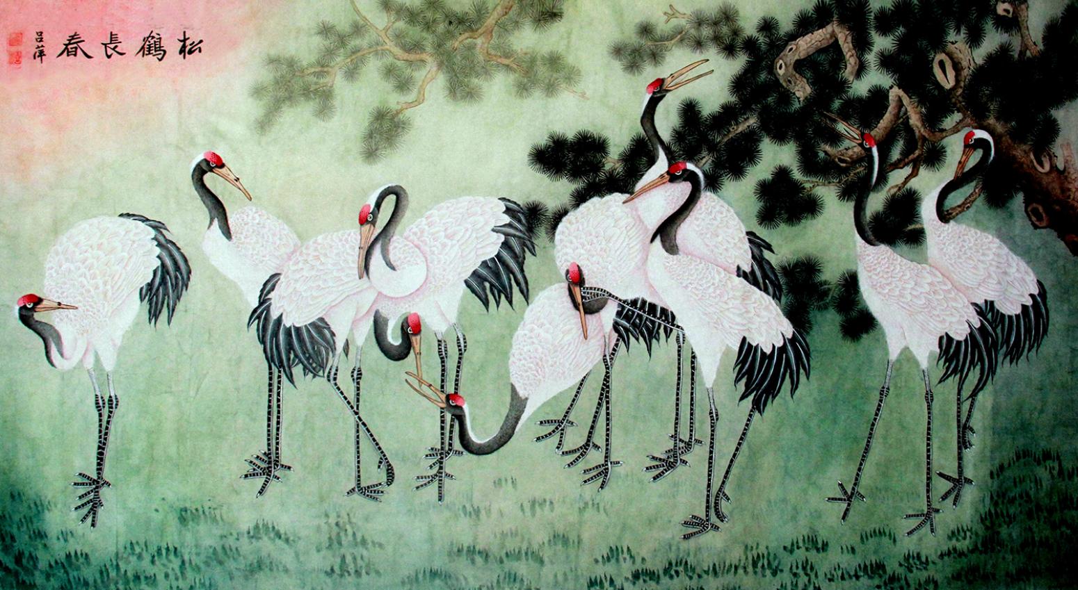 呂萍國畫作品《【松鶴長春】作者呂萍》【圖0】