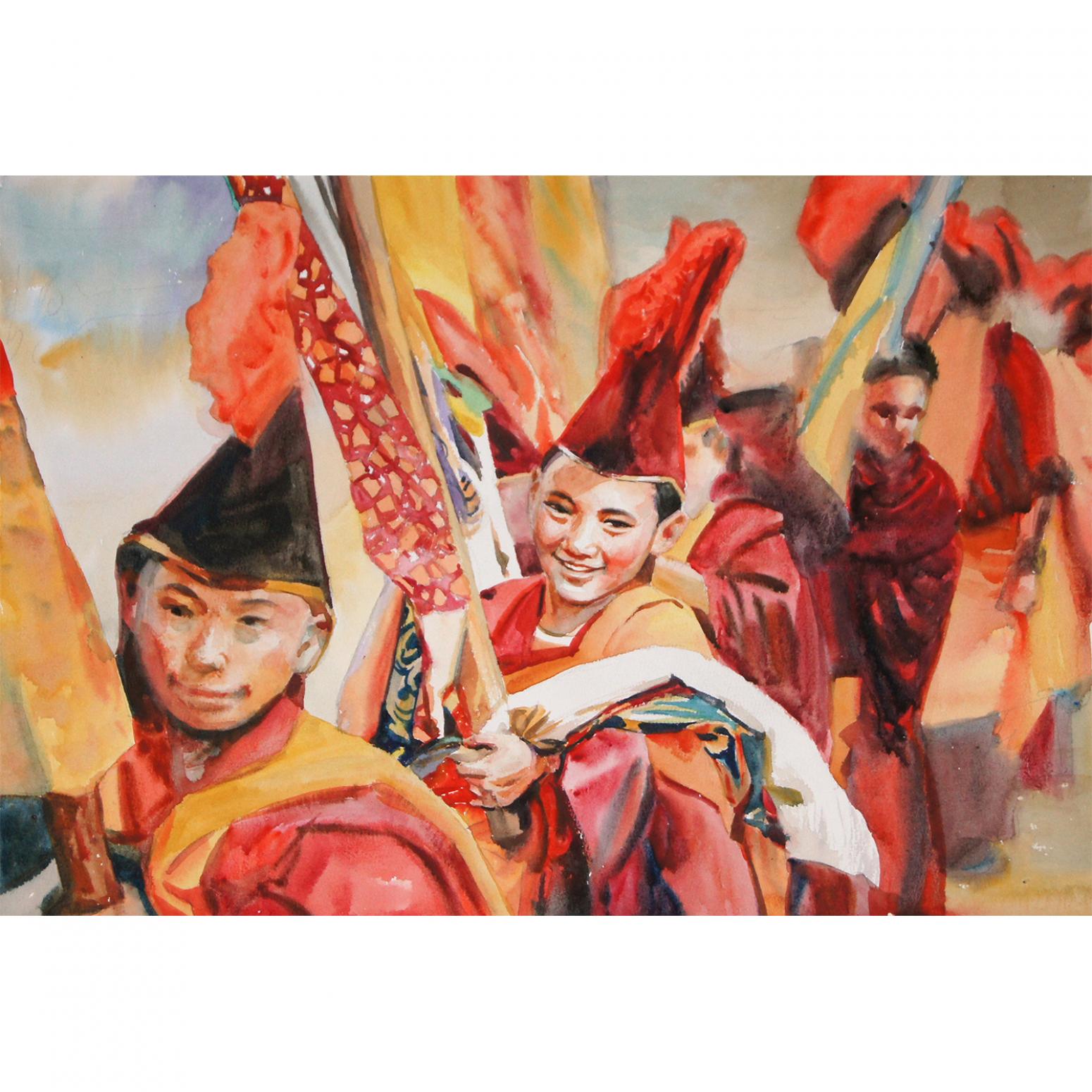 楊陽(yáng)國(guó)畫(huà)作品《【色達(dá)的微笑】作者楊陽(yáng)》