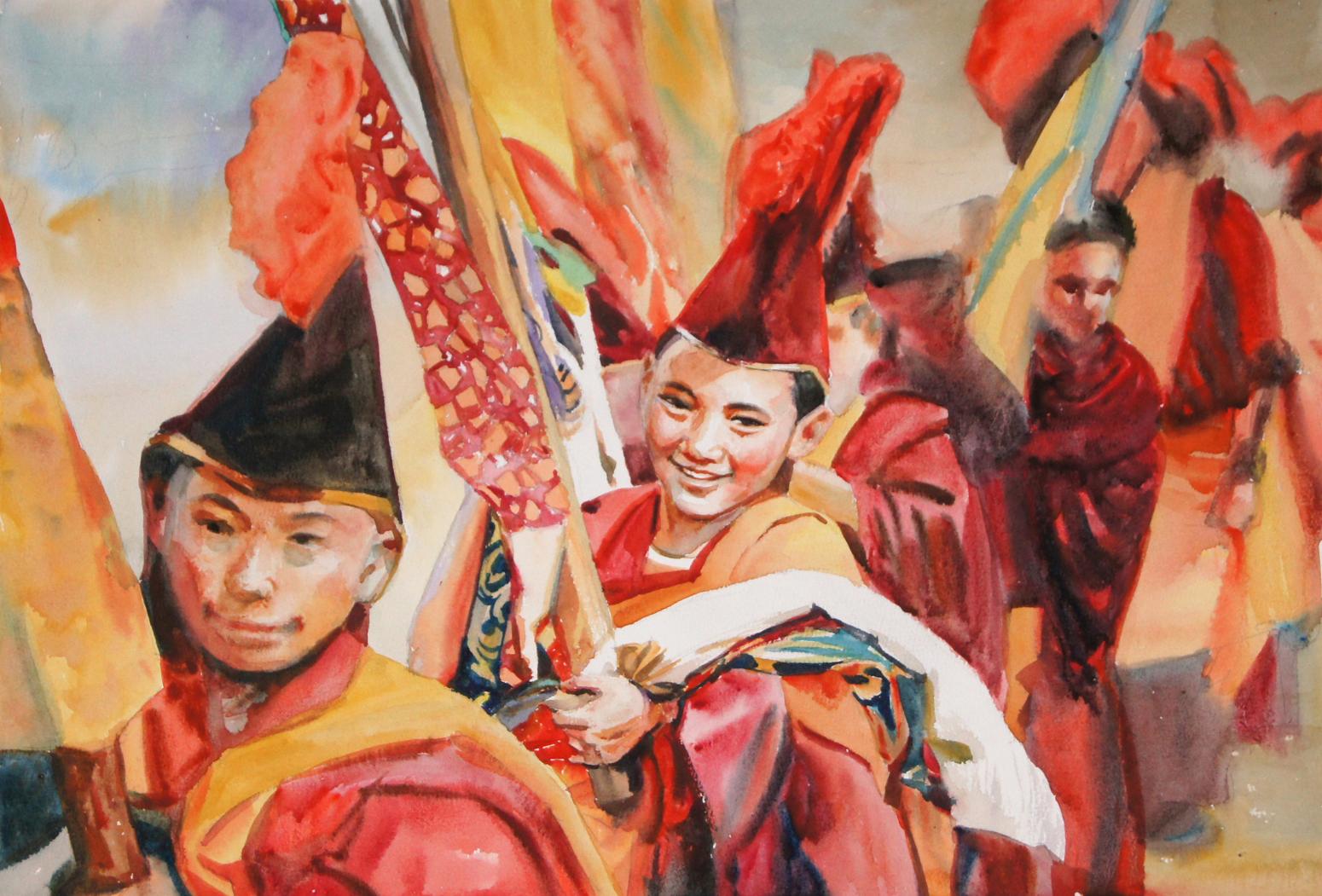 楊陽(yáng)國(guó)畫(huà)作品《【色達(dá)的微笑】作者楊陽(yáng)》【圖0】
