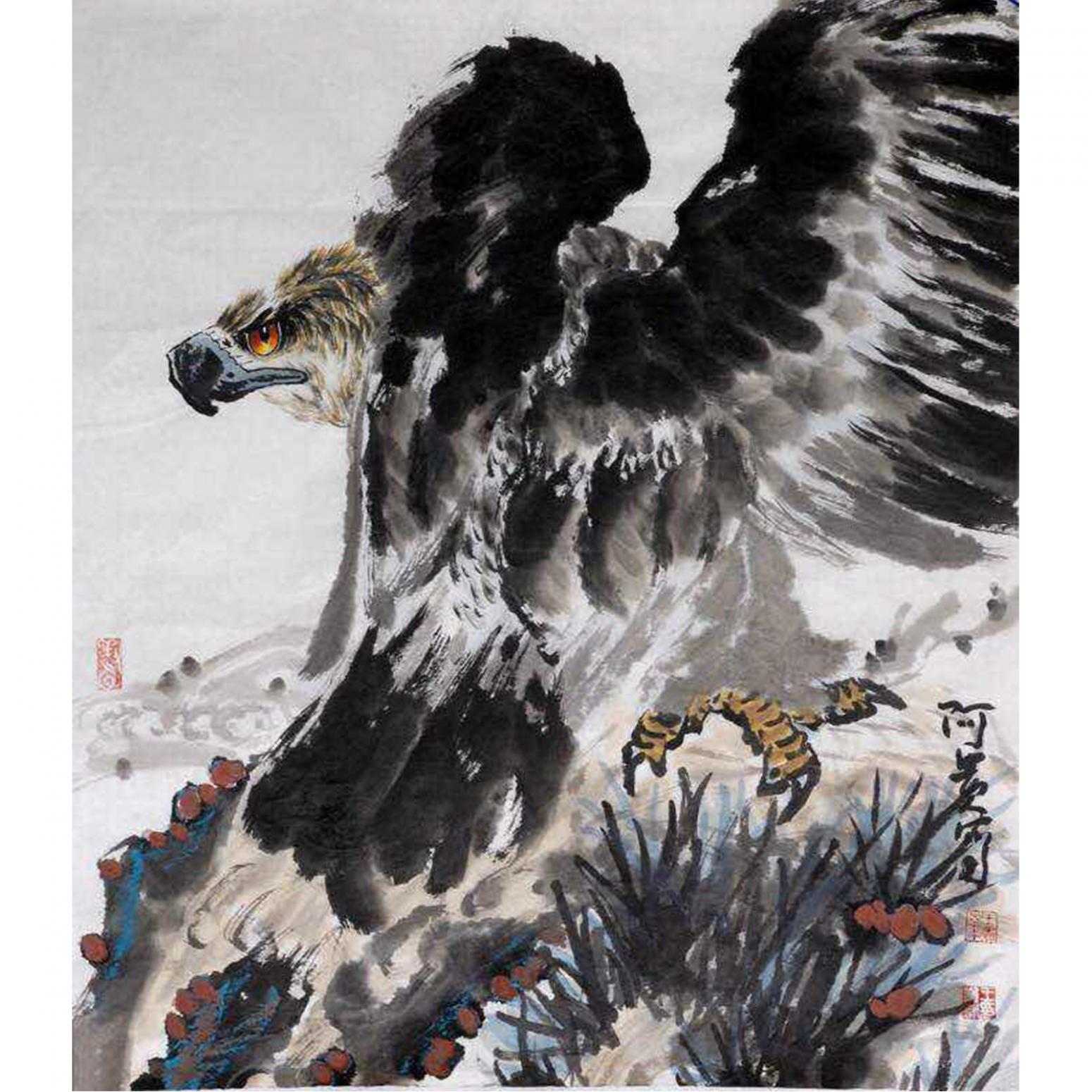 王貴燁國畫作品《【鷹眼如炬】作者王貴燁》