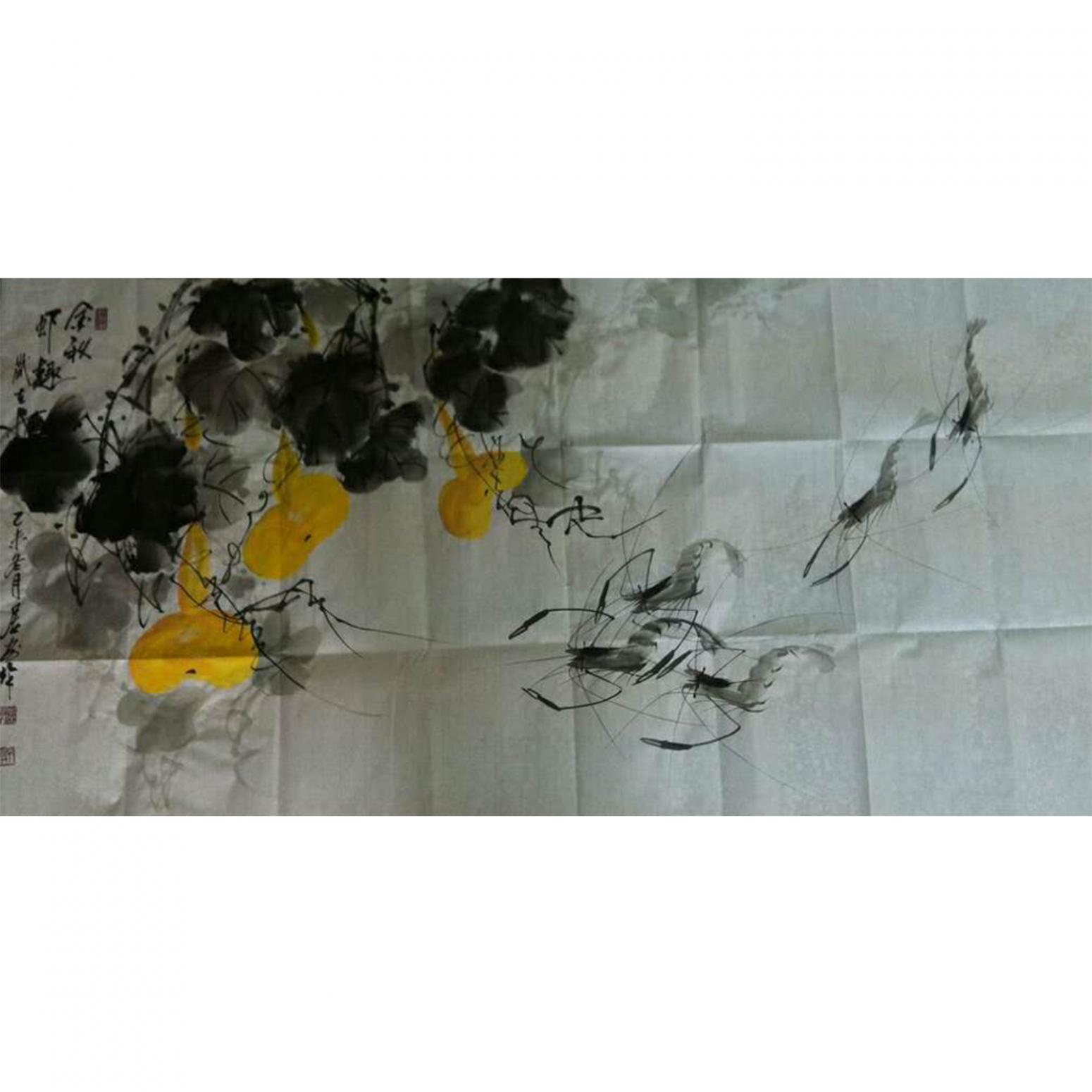 周居安國畫作品《【瓜果游蝦圖】作者周居安》