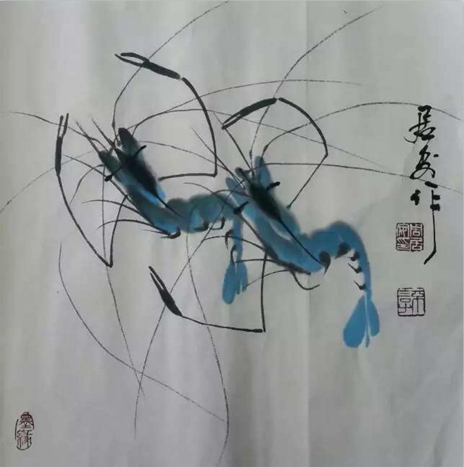 周居安國畫作品《【彩蝦】作者周居安》【圖0】