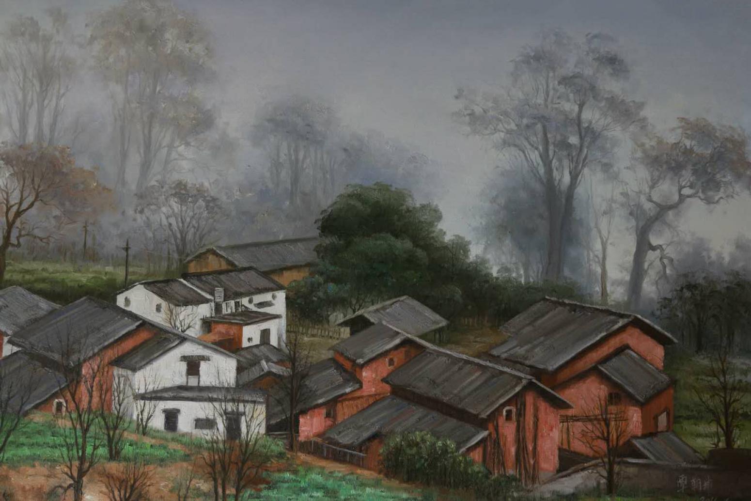 覃朝坤油畫作品《【山村】作者覃朝坤》【圖0】