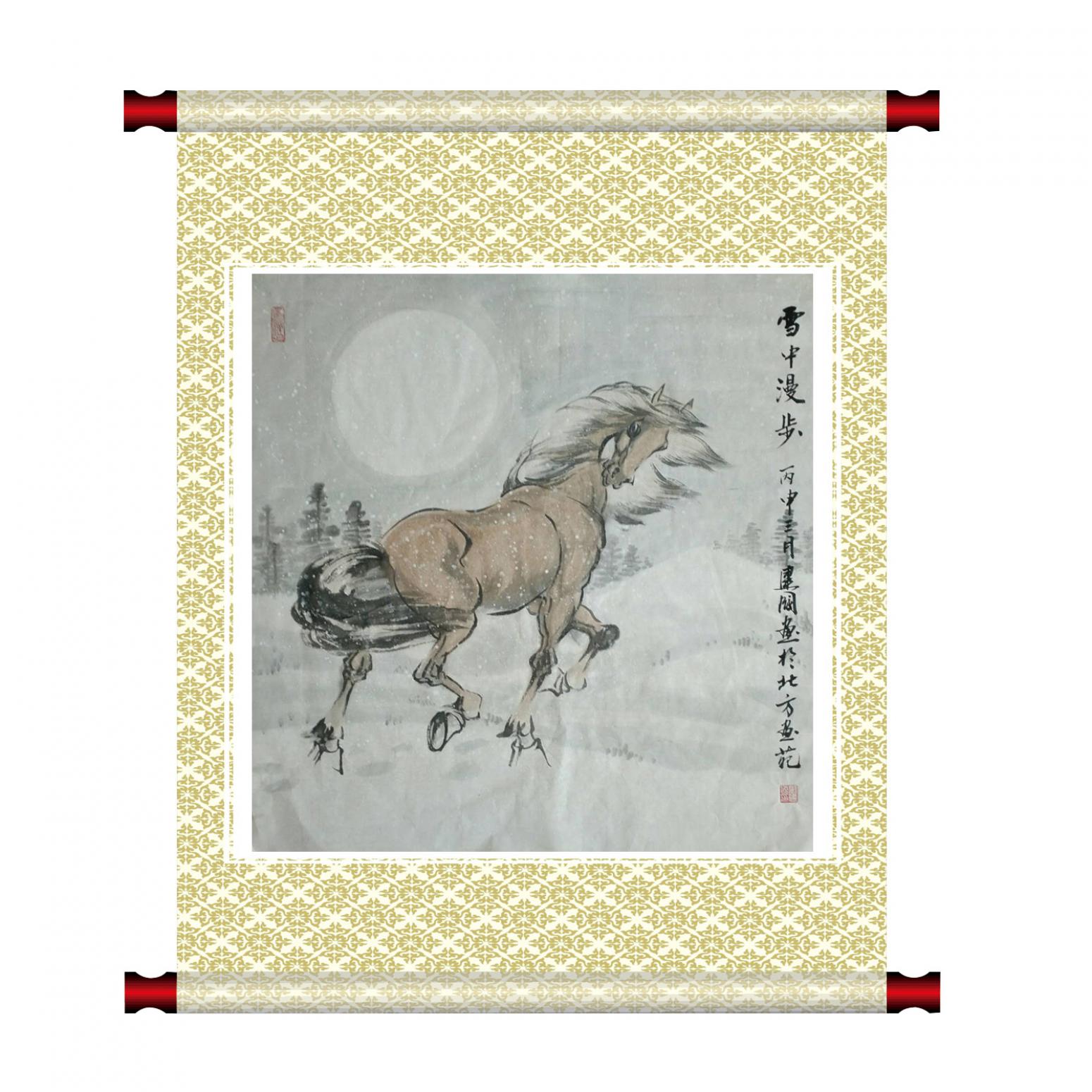 劉建國(guó)國(guó)畫(huà)作品《【雪中漫步】作者劉建國(guó)》【圖1】