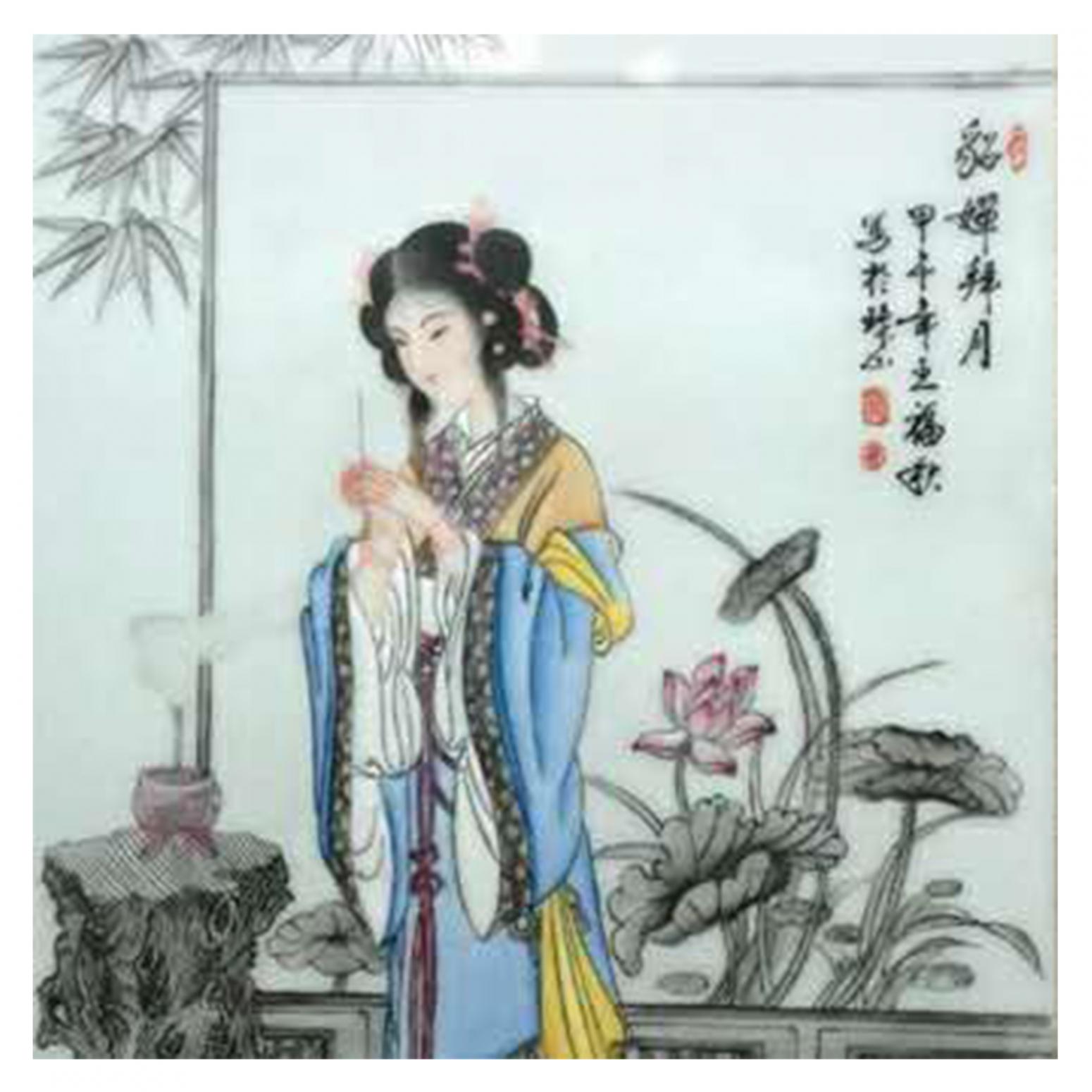 王福秋國(guó)畫作品《【貂蟬拜月】作者王福秋》