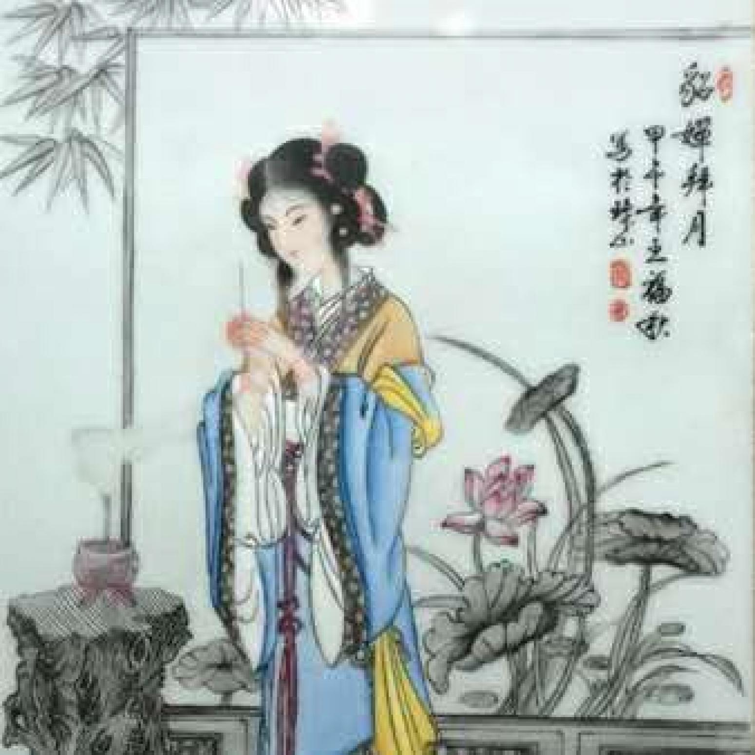 王福秋國(guó)畫作品《【貂蟬拜月】作者王福秋》【圖0】