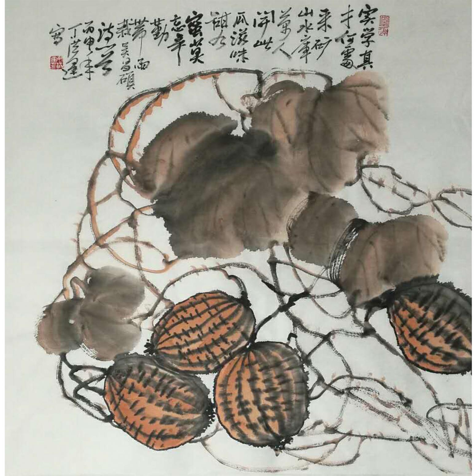 丁洪運(yùn)國畫作品《【瓜熟蒂落】作者丁洪運(yùn)》