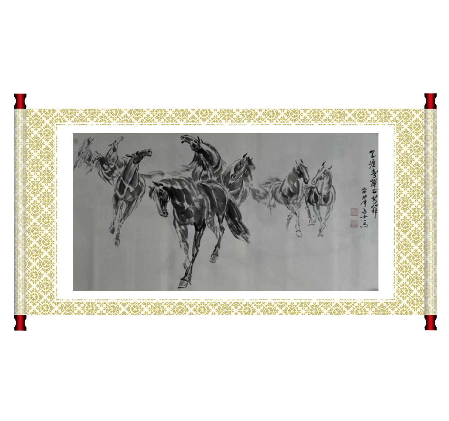 邵西安國畫作品《【八馬齊騰】作者邵西安》【圖1】