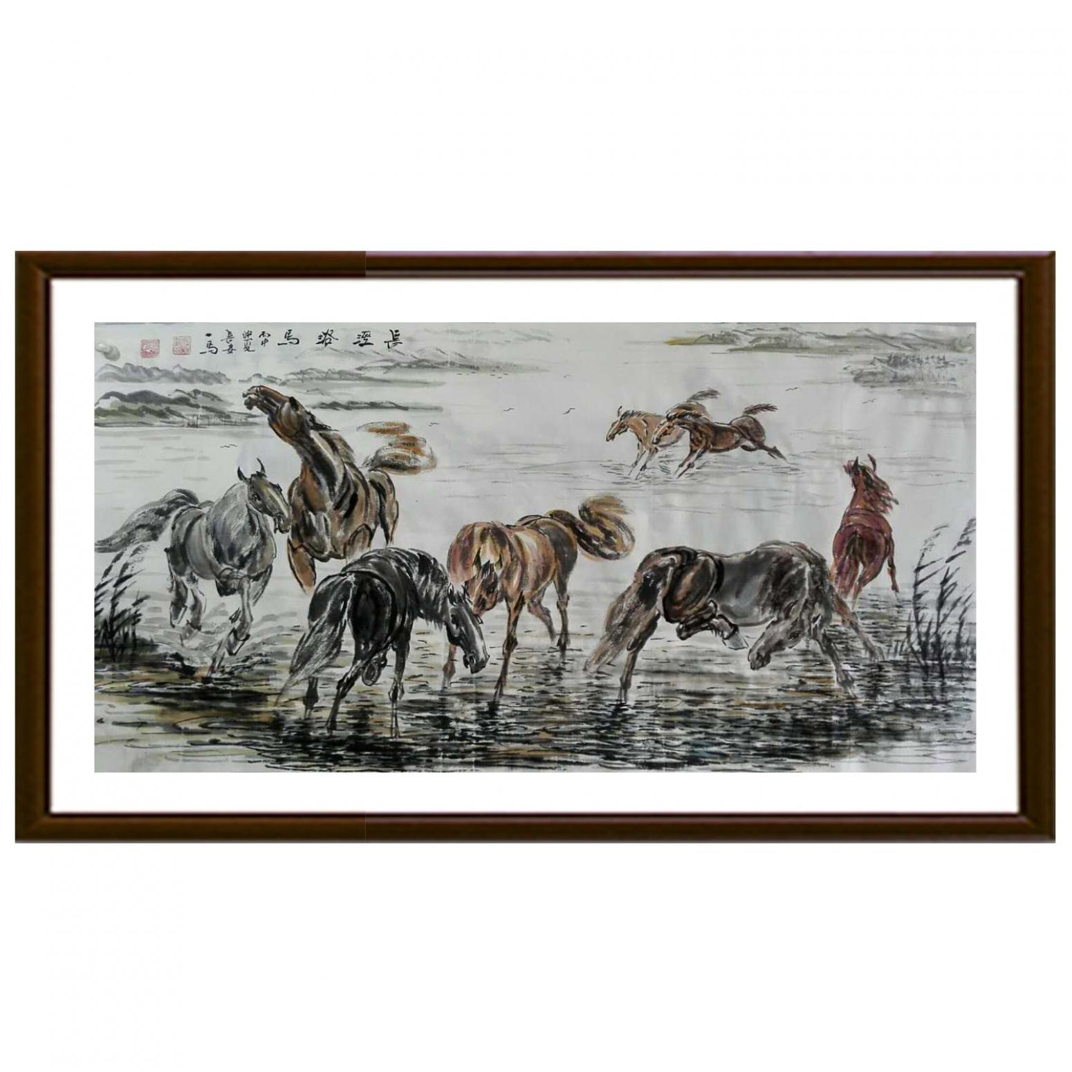 邵西安國(guó)畫作品《【長(zhǎng)涇浴馬】作者邵西安》【圖2】