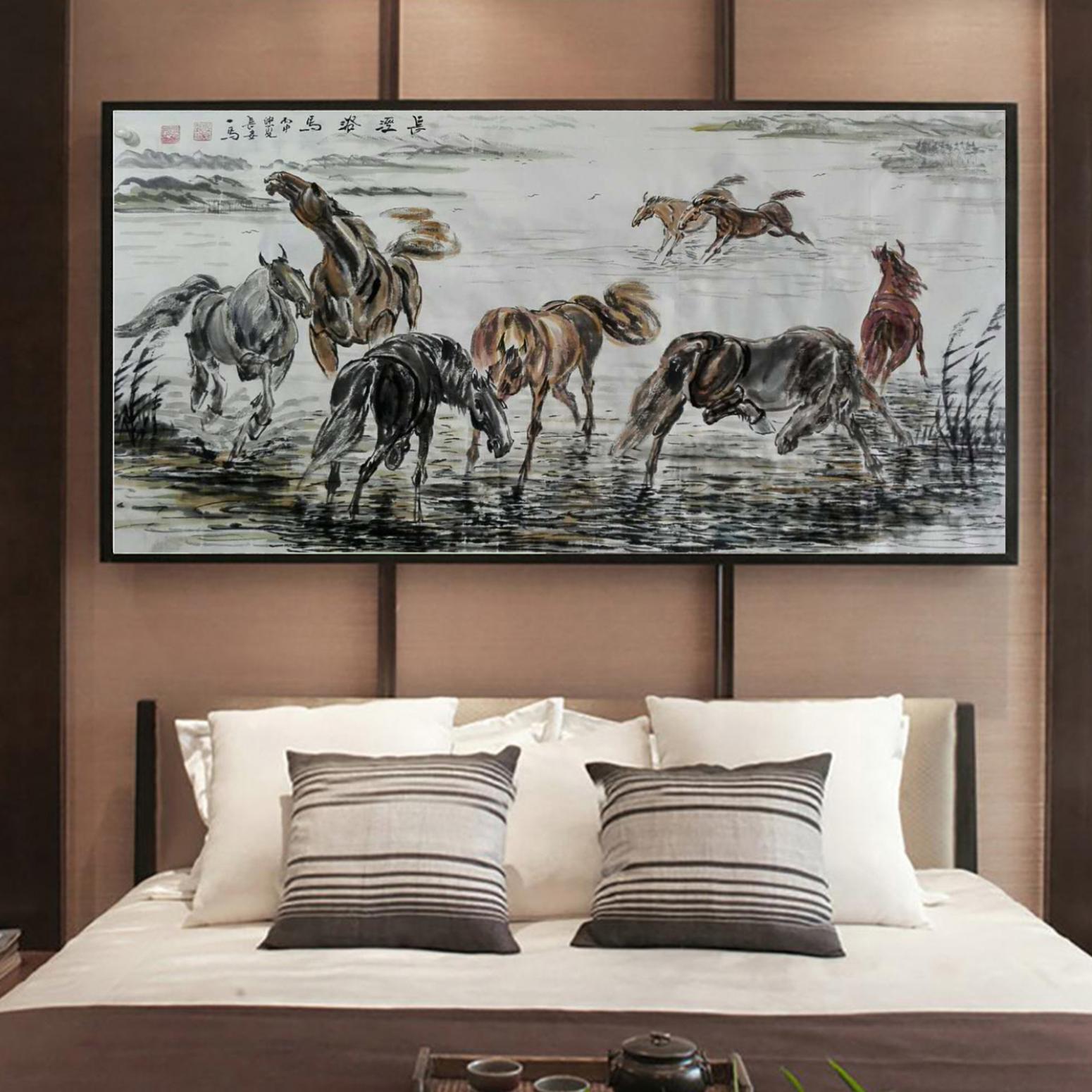 邵西安國(guó)畫作品《【長(zhǎng)涇浴馬】作者邵西安》【圖3】