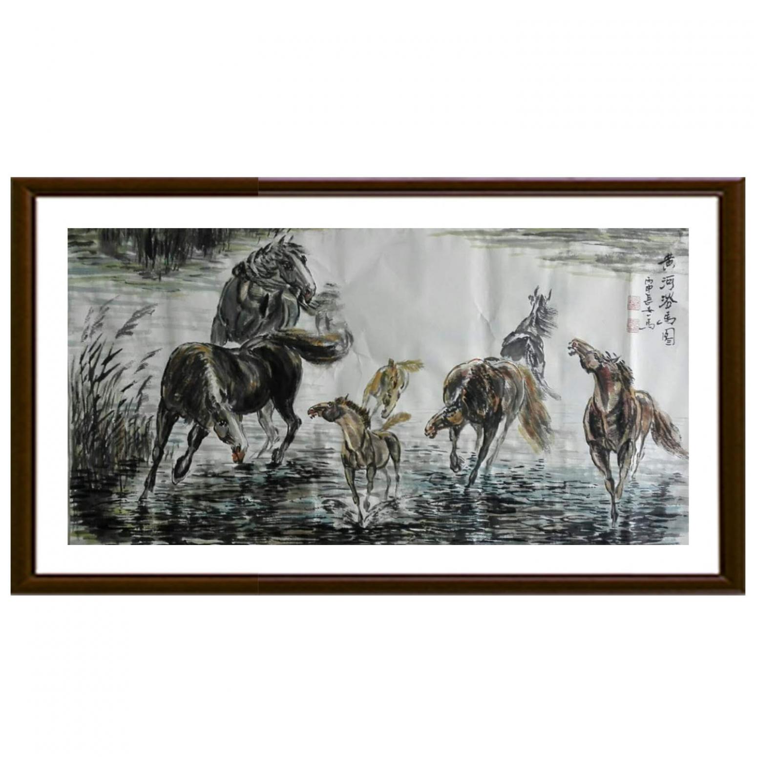 邵西安國畫作品《【黃河浴馬圖】作者邵西安》【圖2】
