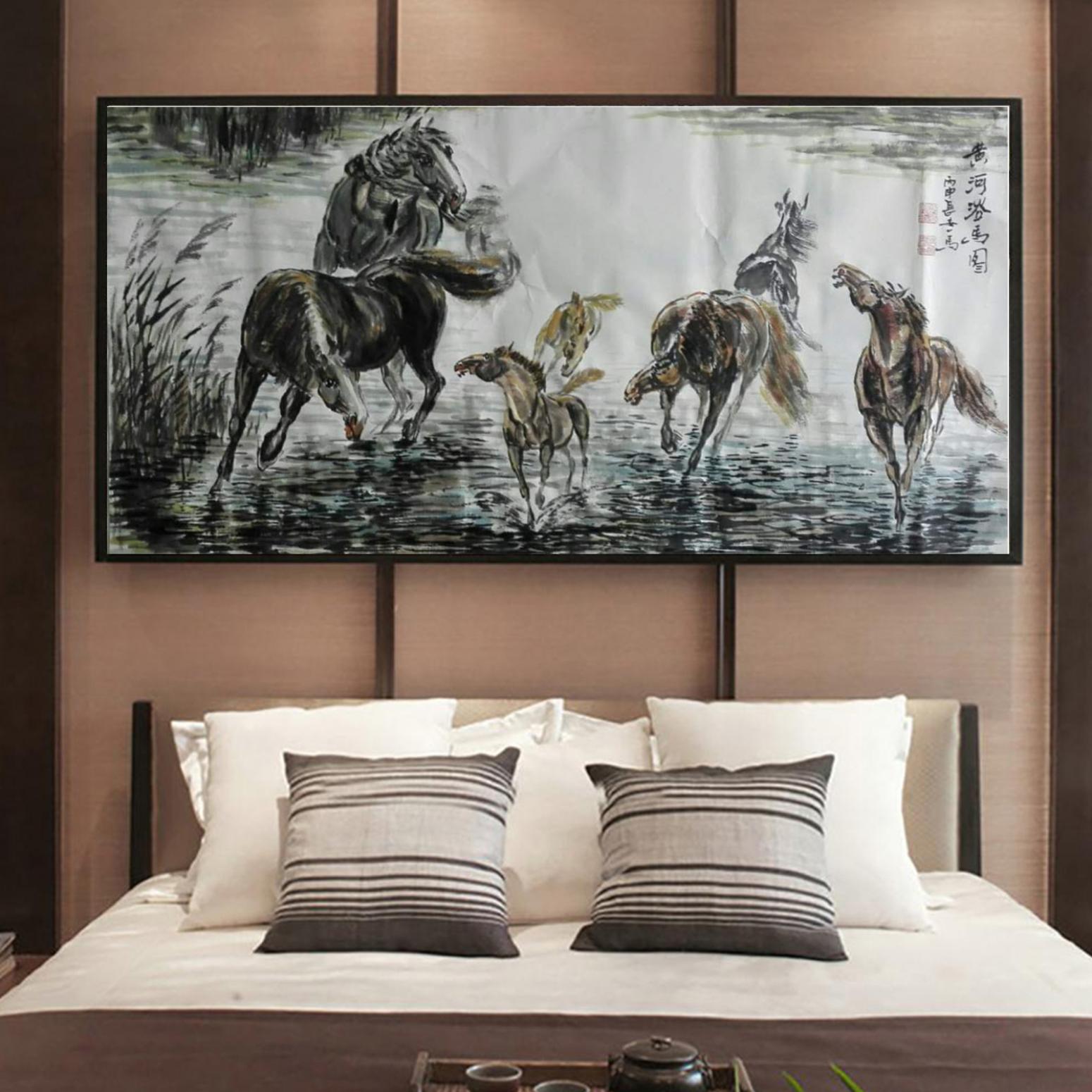 邵西安國畫作品《【黃河浴馬圖】作者邵西安》【圖3】