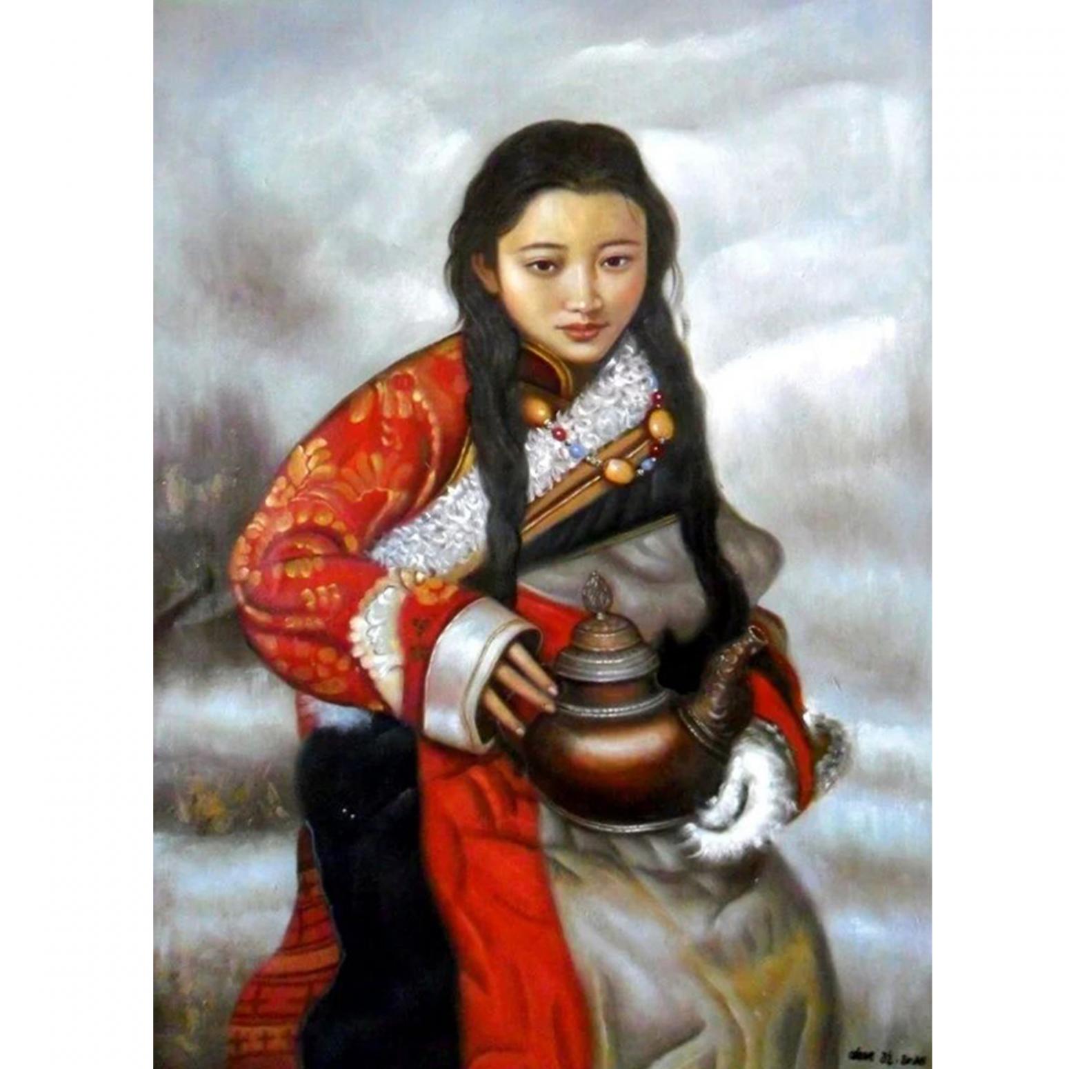 陳力油畫作品《少數(shù)民族人物油畫》