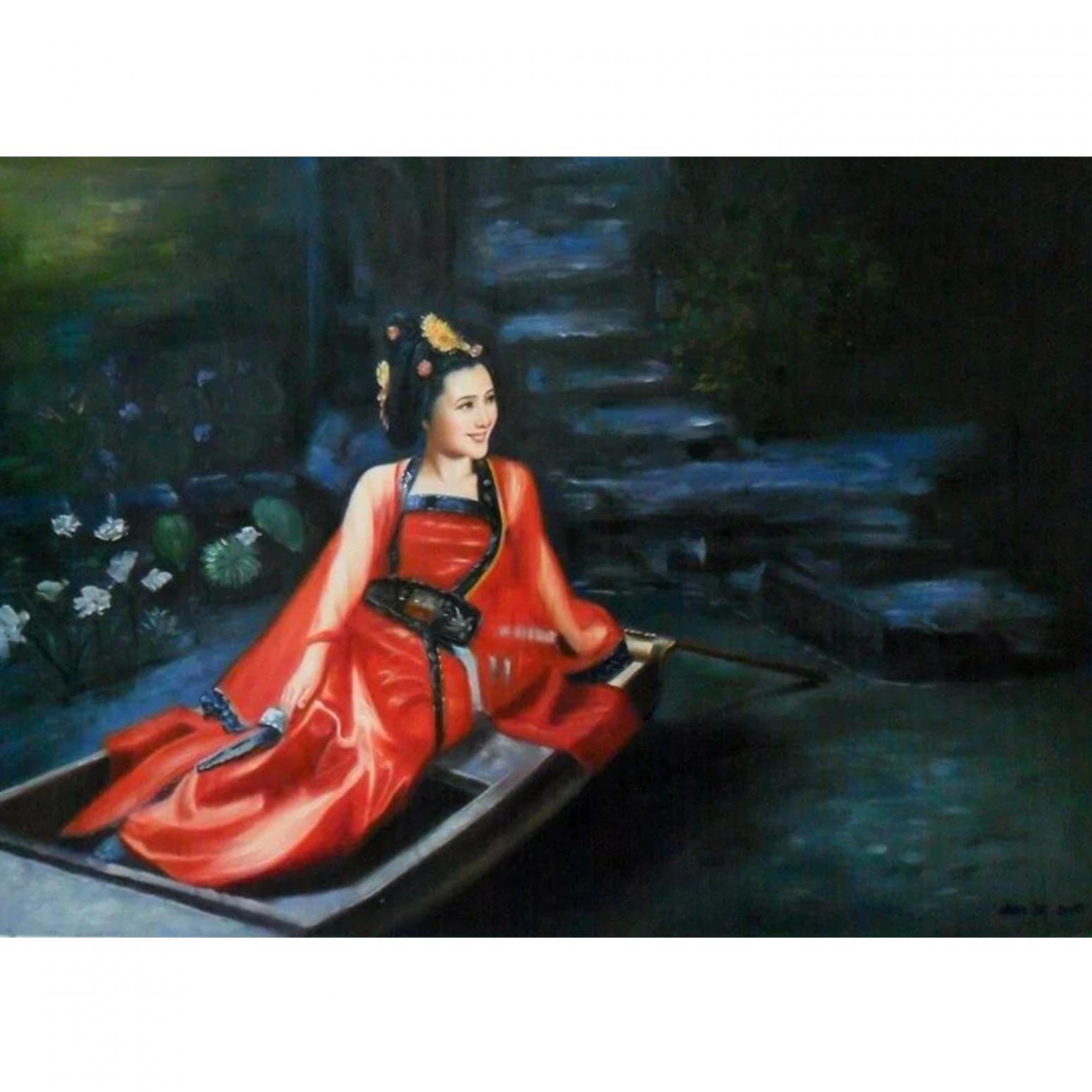 陳力油畫作品《古代美女油畫》