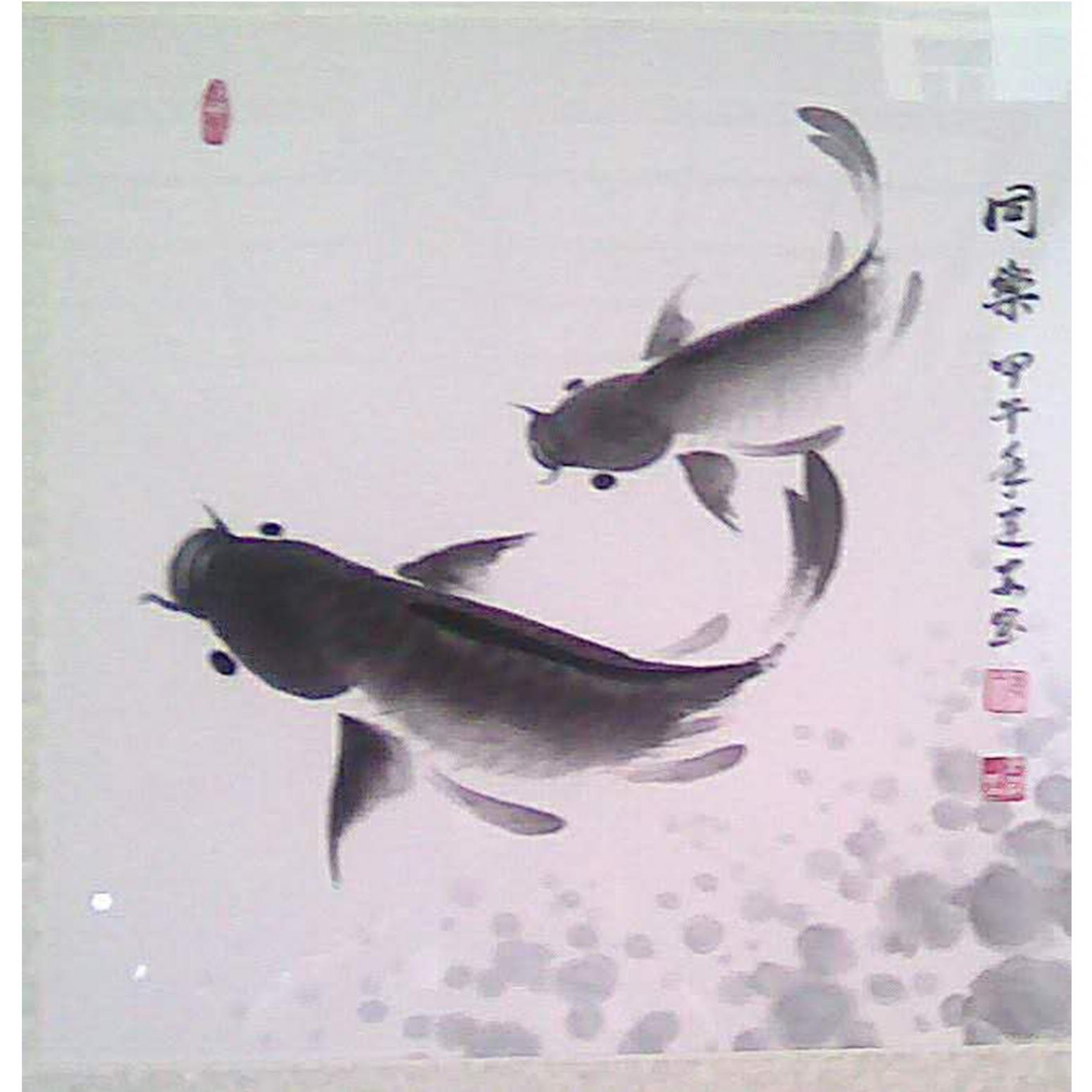 陳建安國畫作品《【魚2 裱好】作者陳建安》