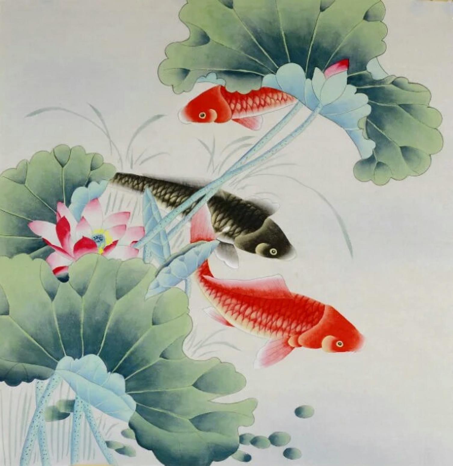 劉恒勝國畫作品《【鯉戲蓮葉中】作者劉恒勝》【圖0】