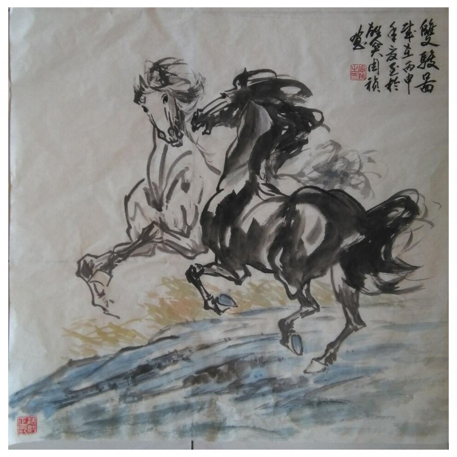 周禎國畫作品《【雙駿圖3】作者周禎》