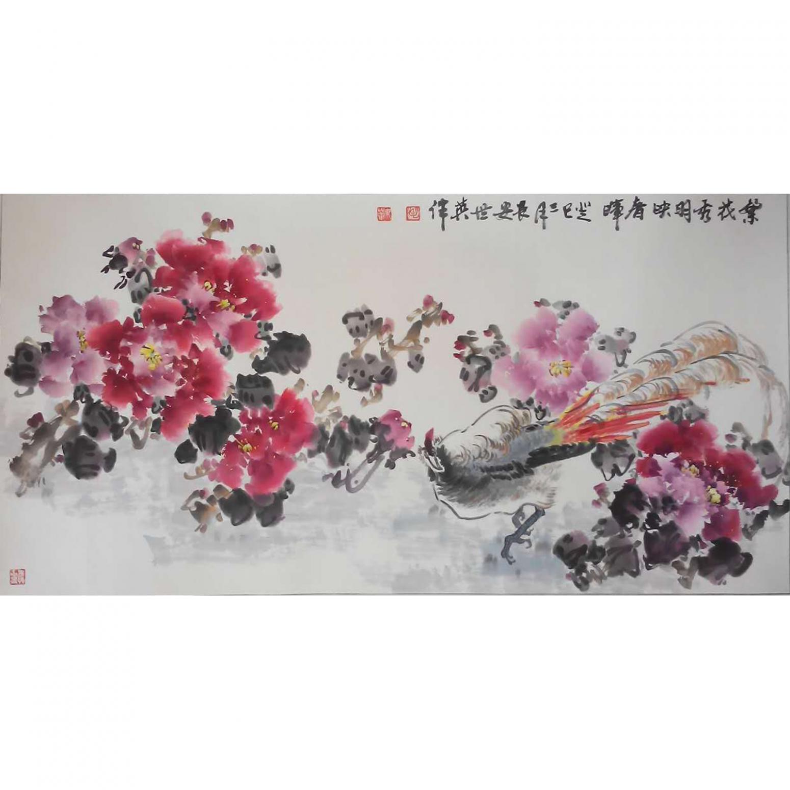 毛世英國畫作品《【繁花秀明映春暉】作者毛世英》