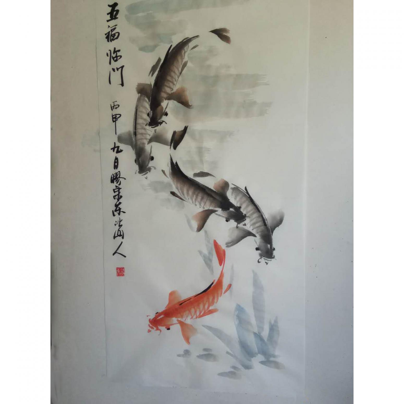 王學東國畫作品《【五福臨門2】作者王學東》
