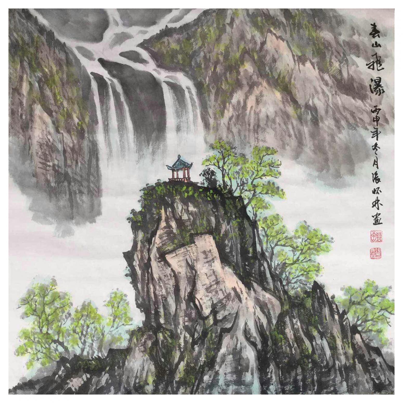 張懷林國(guó)畫(huà)作品《【泰山飛瀑3】作者張懷林》