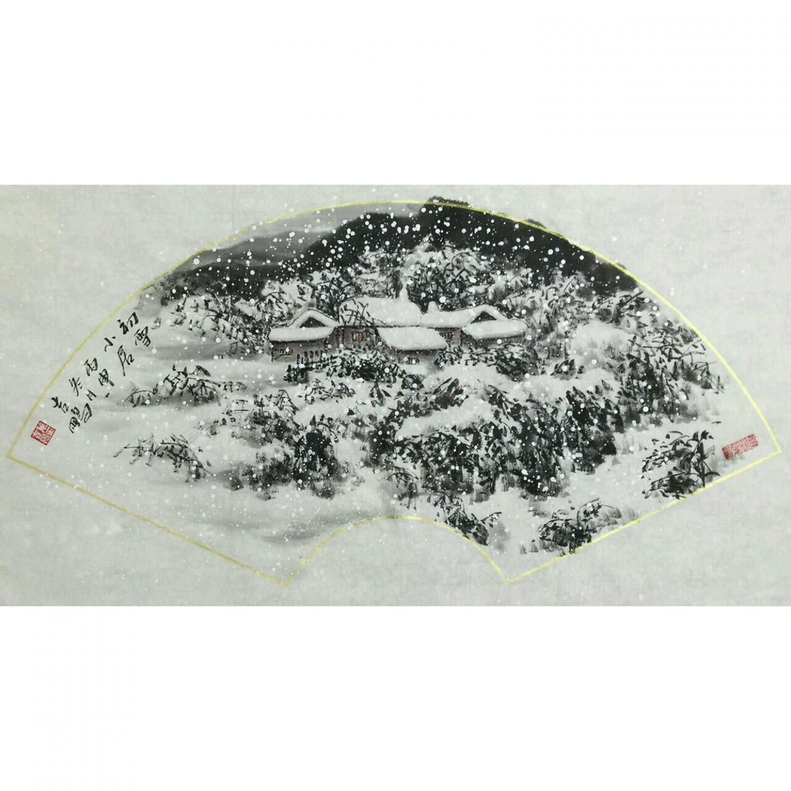 萬(wàn)吉鵬國(guó)畫作品《【初雪小居】萬(wàn)吉鵬》