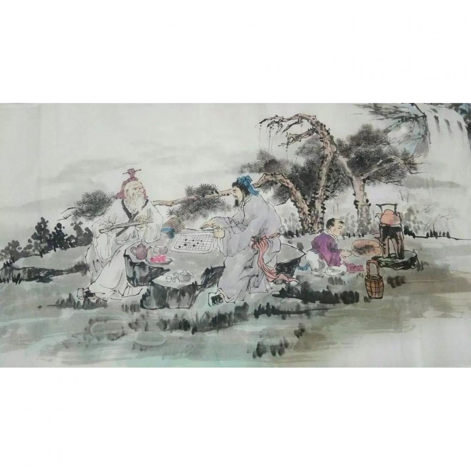 高銳鋒國畫作品《【對奕圖】作者高銳鋒》