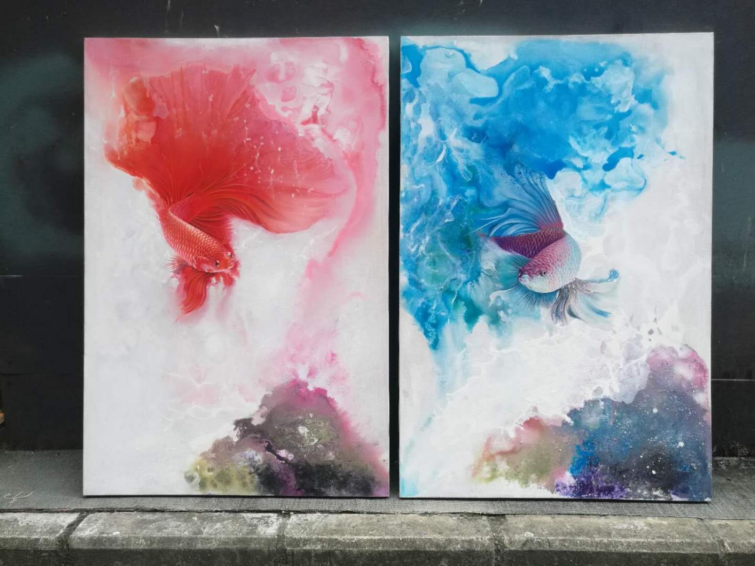 徐繼良油畫作品《夢幻斗魚》