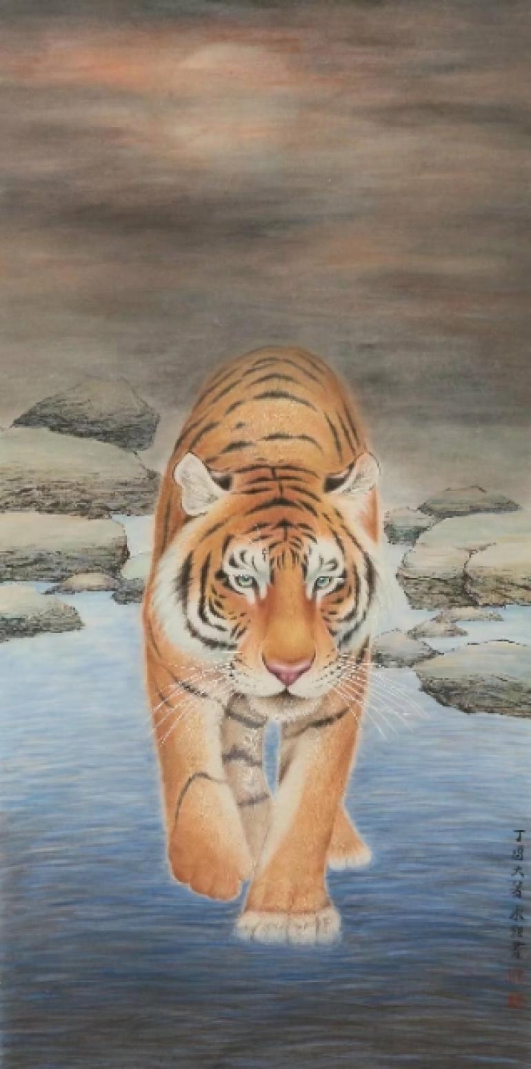 于永強(qiáng)國(guó)畫(huà)作品《夜行江畔》