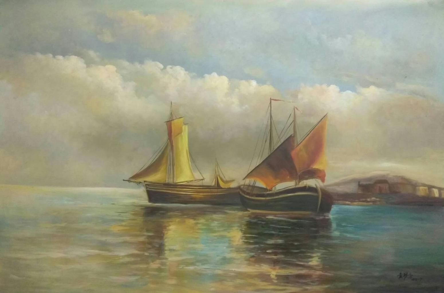 黃聯(lián)合油畫作品《歐式古典  高檔帆船》
