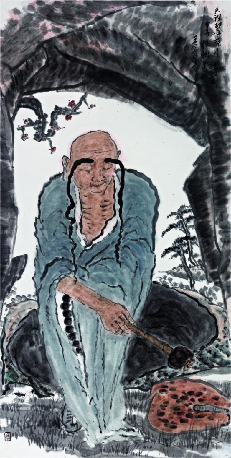 黃東輝國(guó)畫作品《六祖慧能行禪圖 作者黃東輝》
