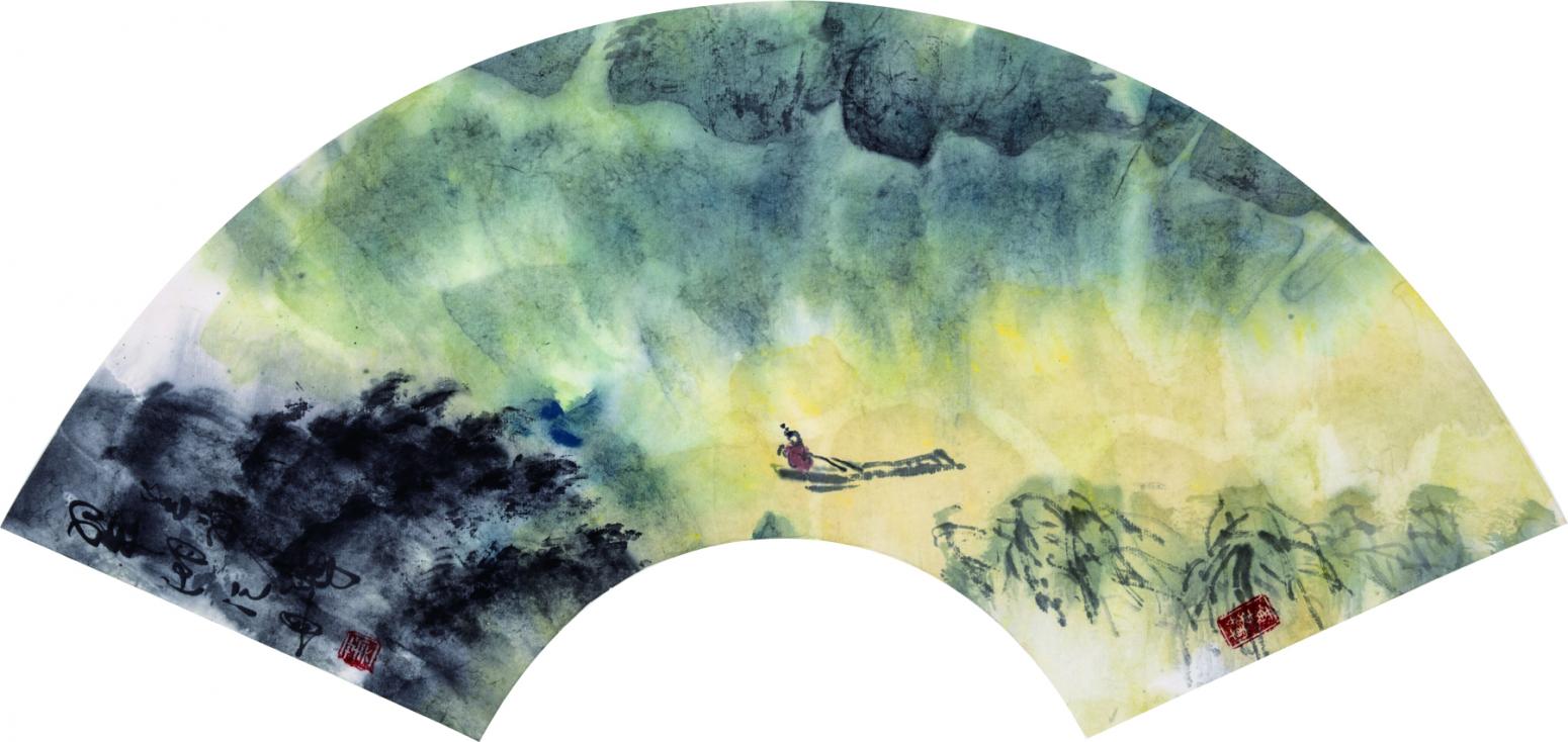 黃東輝國(guó)畫作品《翠湖泛舟》