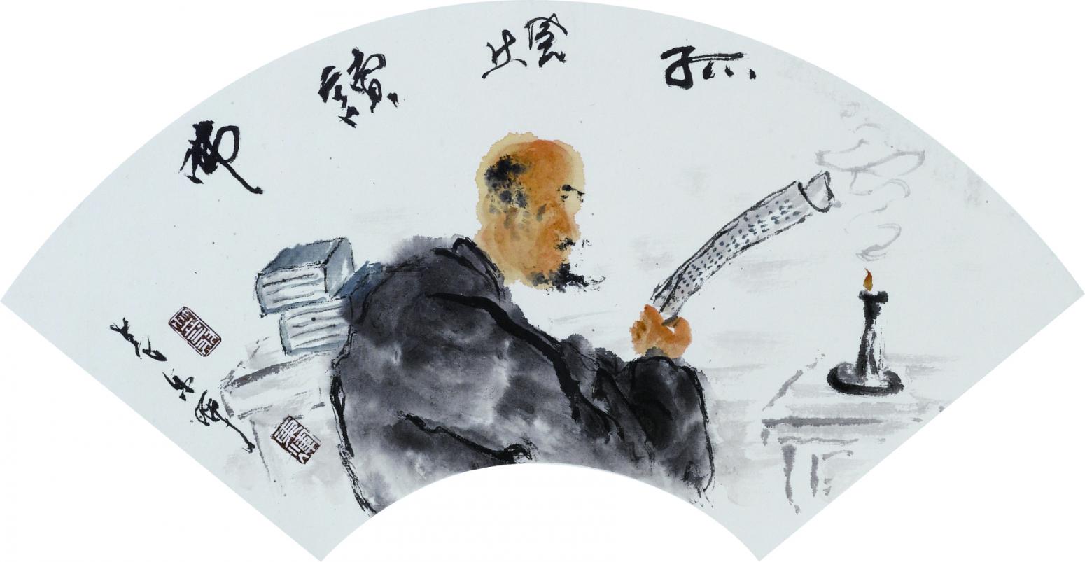 黃東輝國畫作品《【孤燈讀佛】作者.黃東輝》