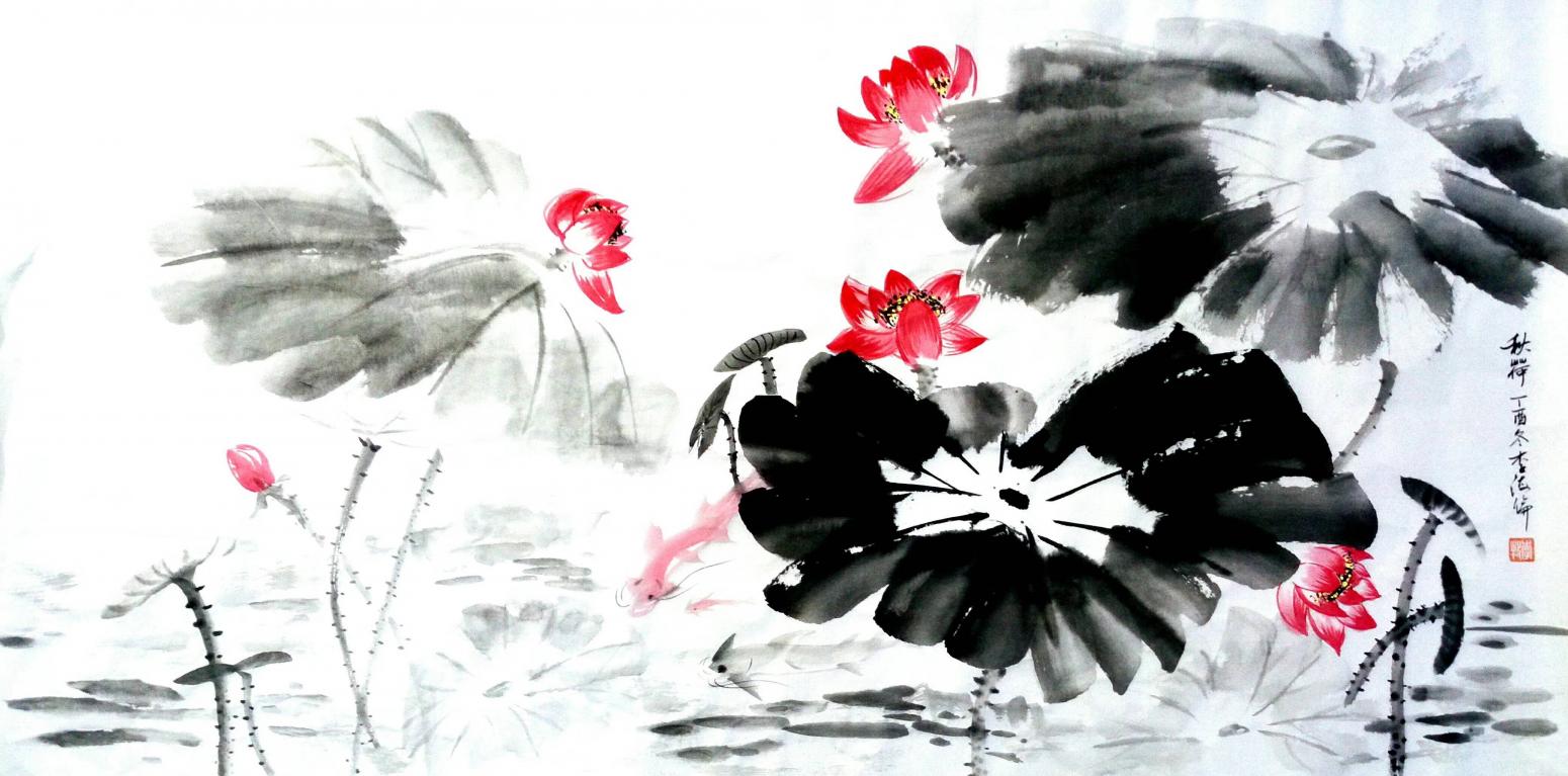 李牧國(guó)畫作品《秋荷》