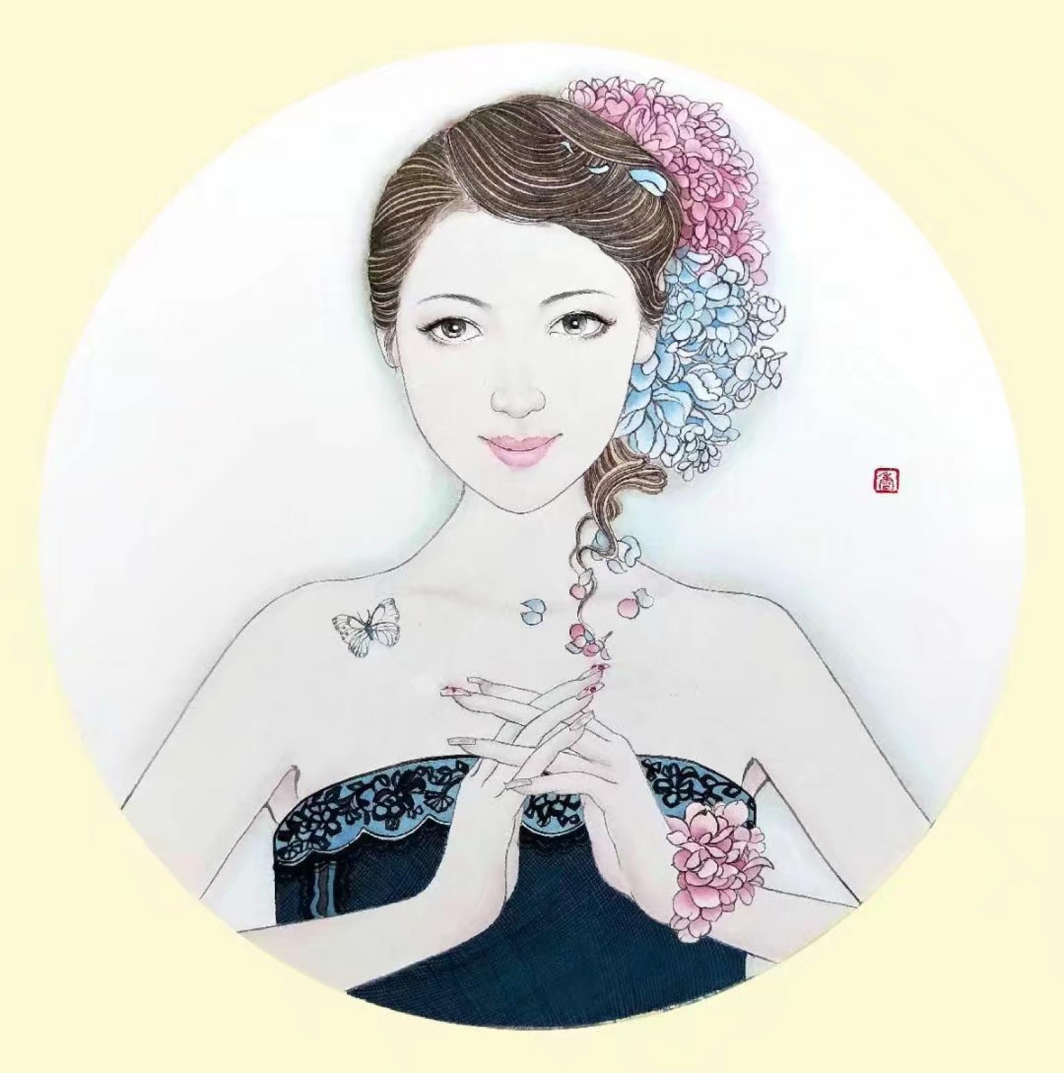 劉曉寧國畫作品《工筆人物》