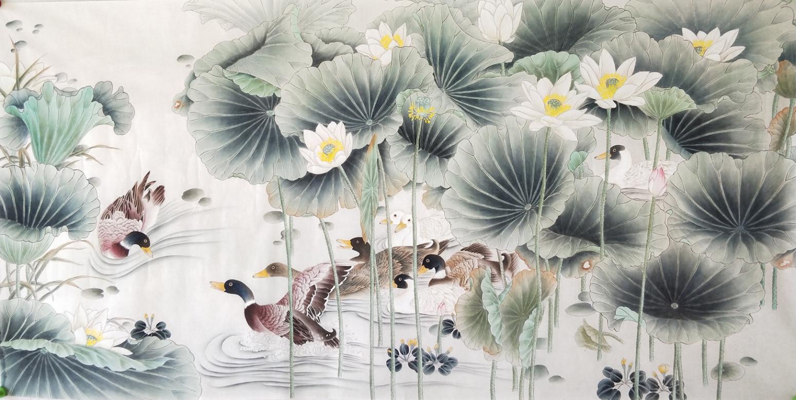 王振立國畫作品《春江花暖鴨先知》