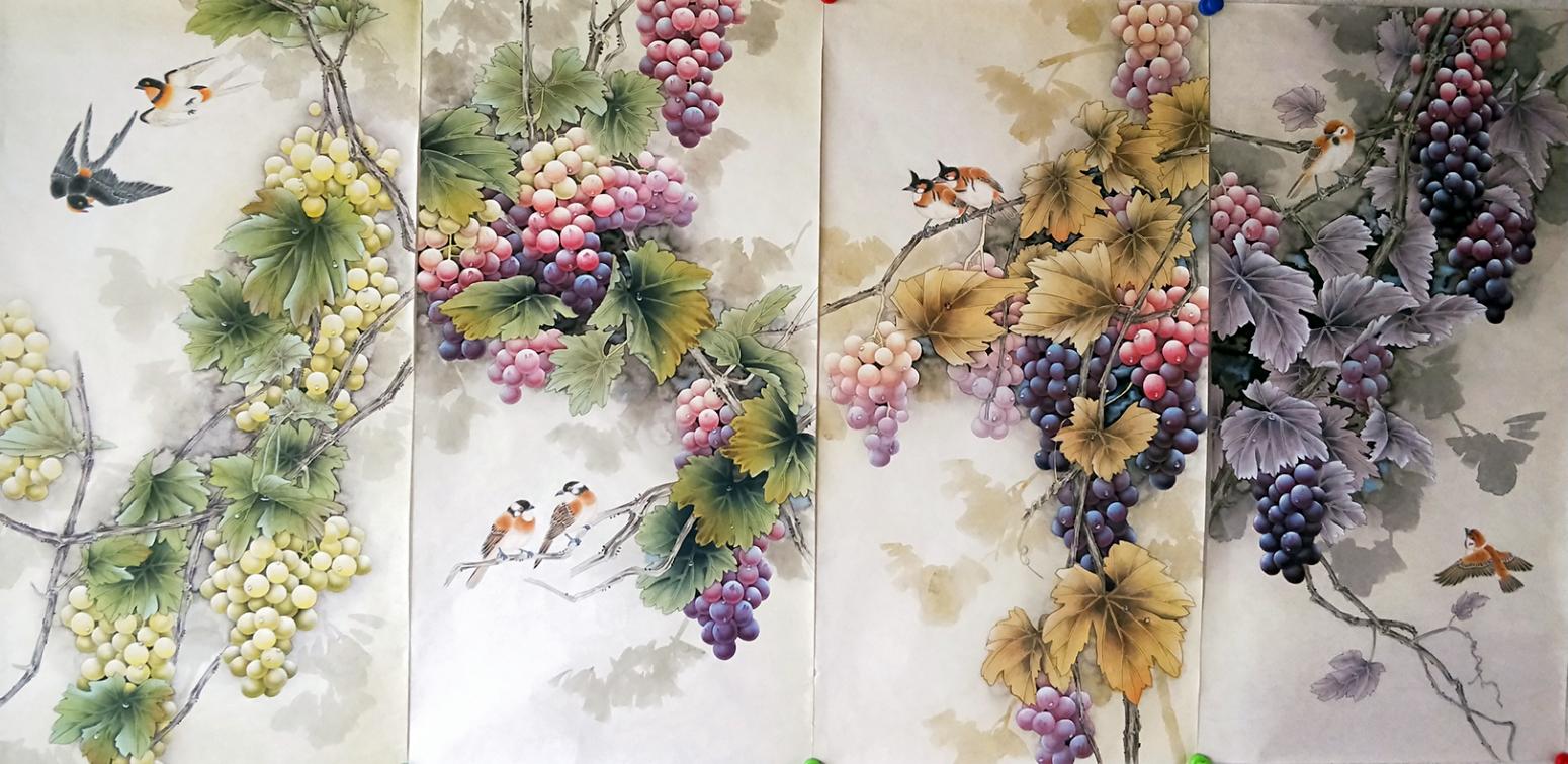 王振立國畫作品《春夏秋冬四條屏》