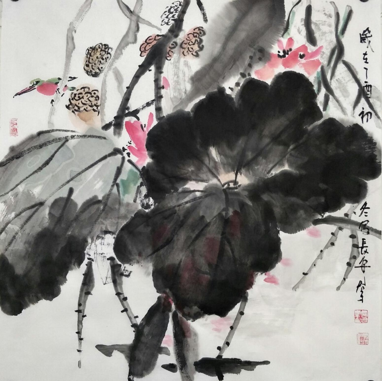 田君才國畫作品《秋荷》