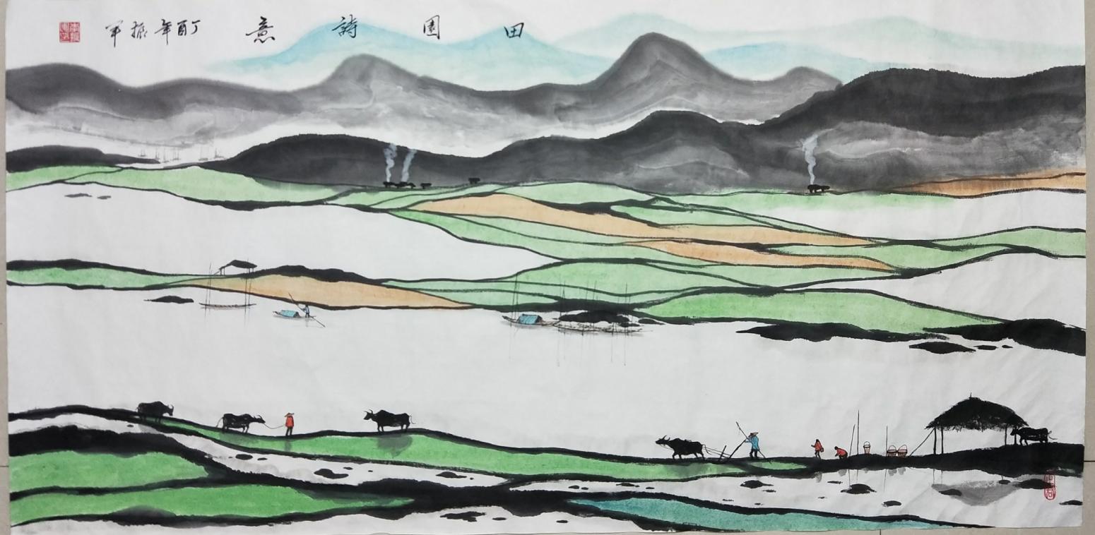 李振軍國畫作品《田園詩意》