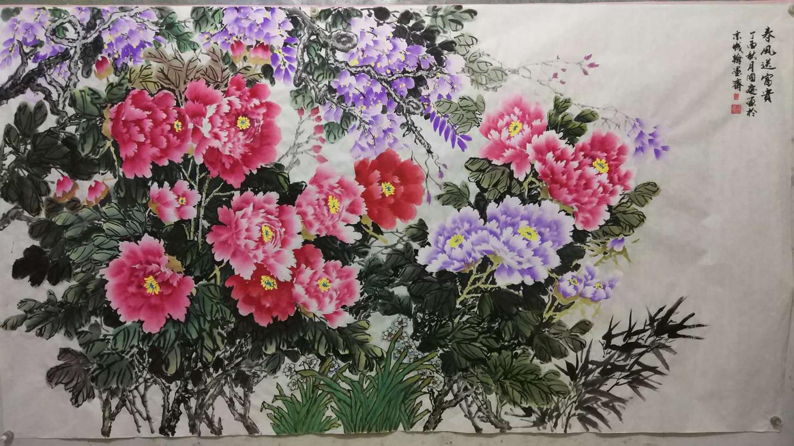 李國(guó)慶國(guó)畫(huà)作品《春風(fēng)送富貴》