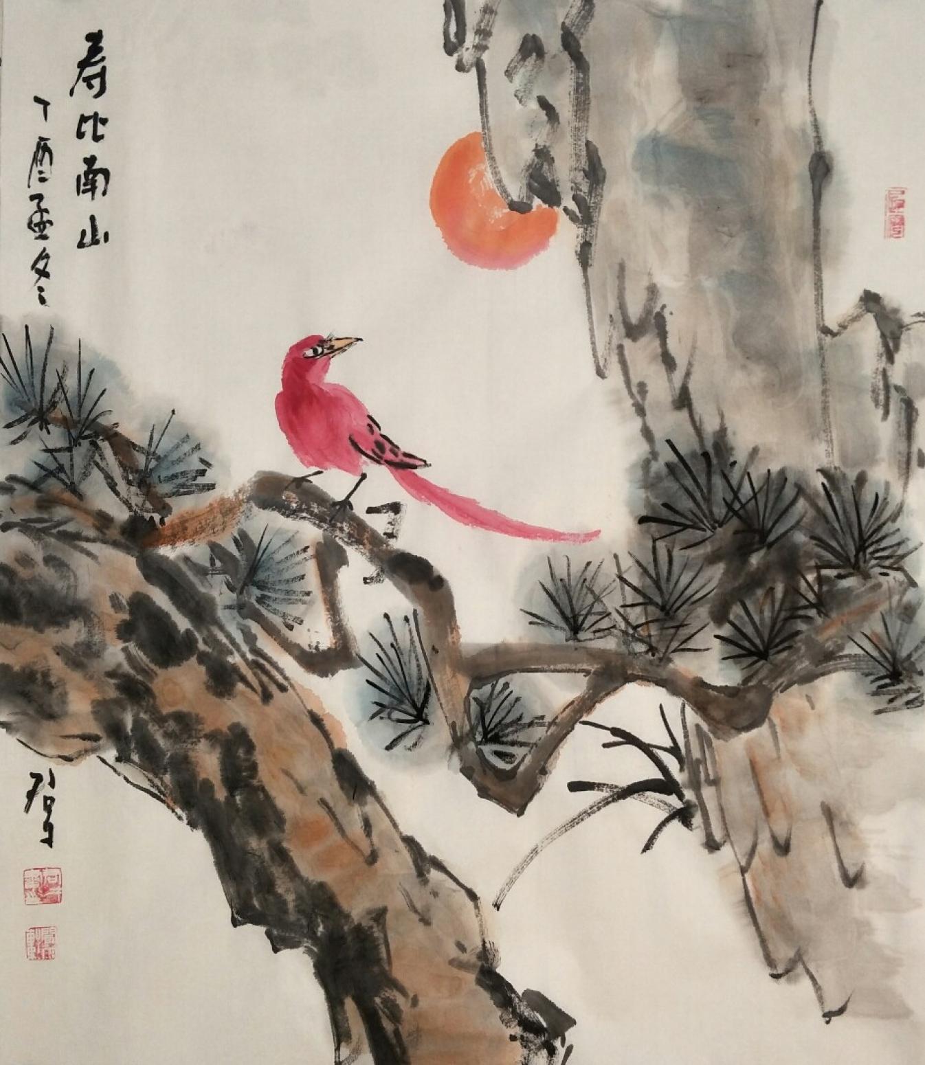 田君才國(guó)畫作品《壽比南山》